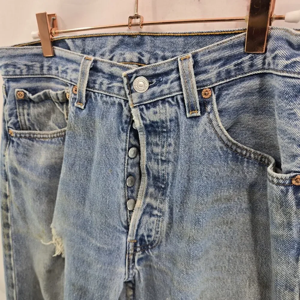 Vtg Levis Jeans Mens 32 X 28 501 XX Y2K Denim Destroyed Button Fly Distressed